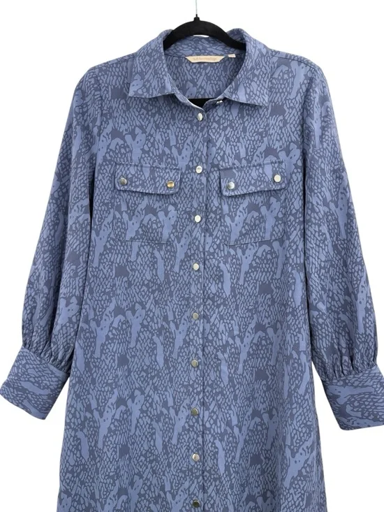Soft Surroundings Irina Blue Python Snakeskin Shirt Dress Midi Button Front, M - Picture 4 of 14